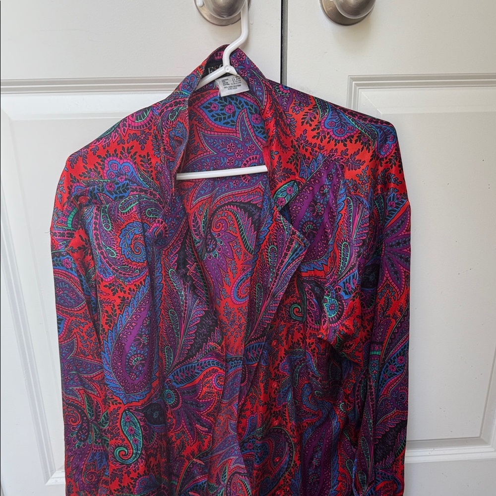 Escada Red and Purple Paisley Blouse